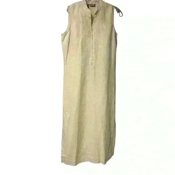 Rafaela 100% Beige Linen Maxi Dress with Mandarin Style Collar. Size 8 - Picture 5 of 9
